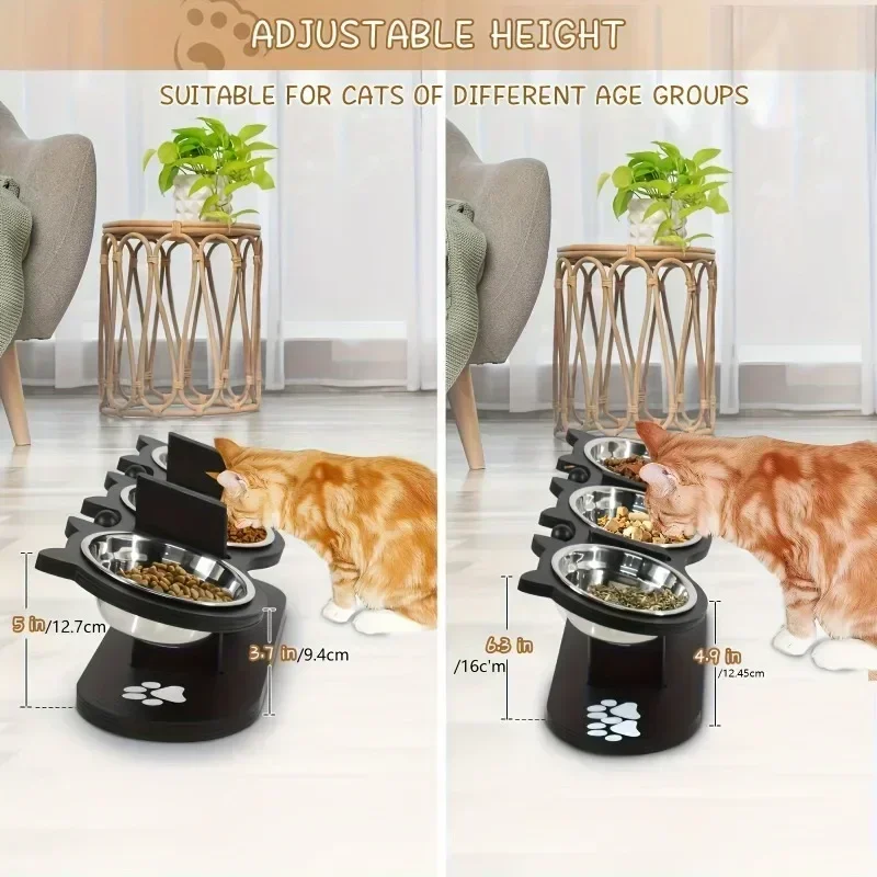 Elevated Cat Feeder Stainless Steel Pet Food Bowls Easy Assembly Portable Detachable for Cleaning Essential for Multiple Cats