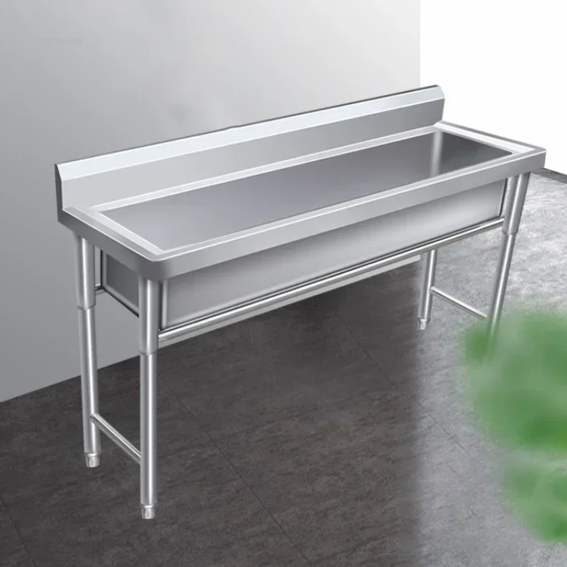 Commercial Stainless Steel Large Single-tank Floor-standing Dishwashing Kitchen Sinks for School Canteen Outdoor Washing Sinks 3
