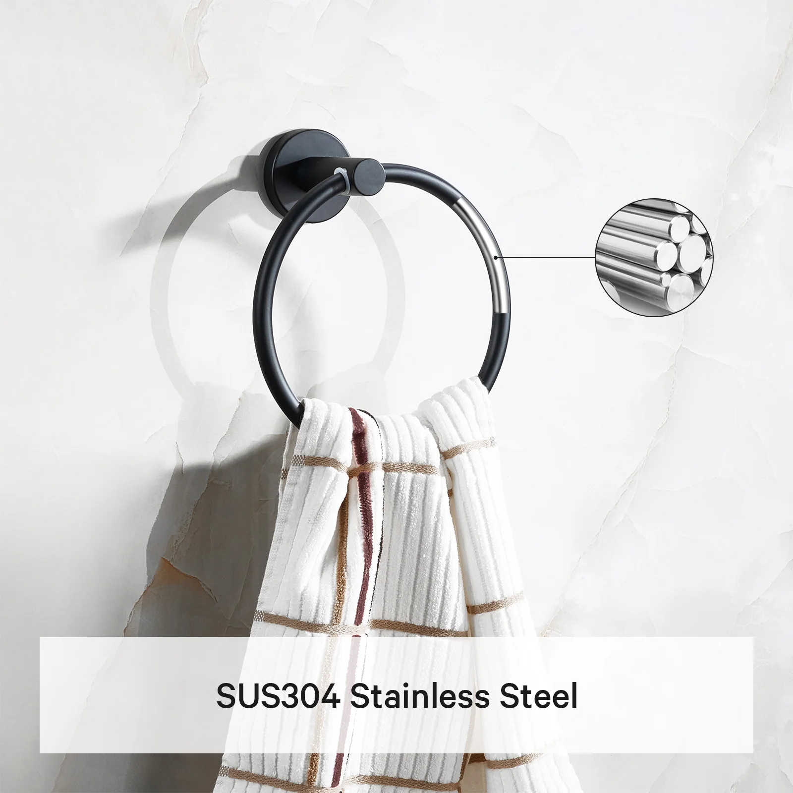 SARIHOSY Towel Ring Matte Black 304 Stainless Steel Wall Mounted for Home Hotel Bathroom Accessories