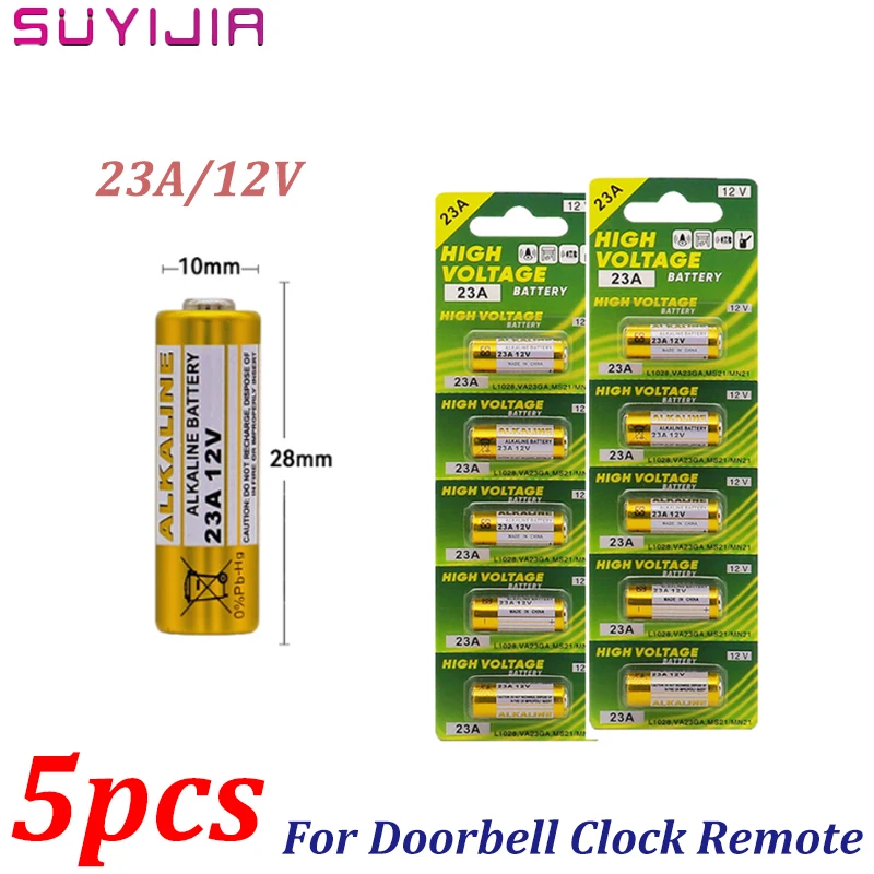 5 Pz A23 23 A12V Batteria Alcalina 23Ga A23S E23A El12 Mn21 Ms21 V23Ga L1028 Gp23A Lrv08 Per Telecomando Campanello Batteria A Secco