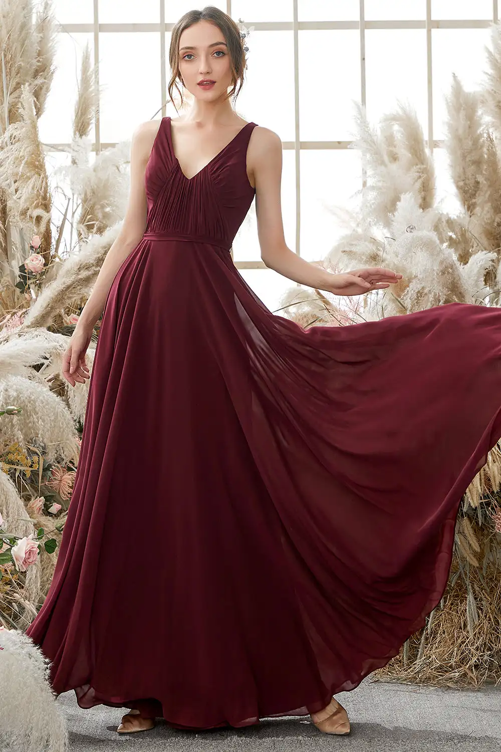 

Multi Layer Tiered Chiffion Prom Dresses V Neck Formal Wedding Party Gown Natural Waist Sweep Train Bridesmaid Dress