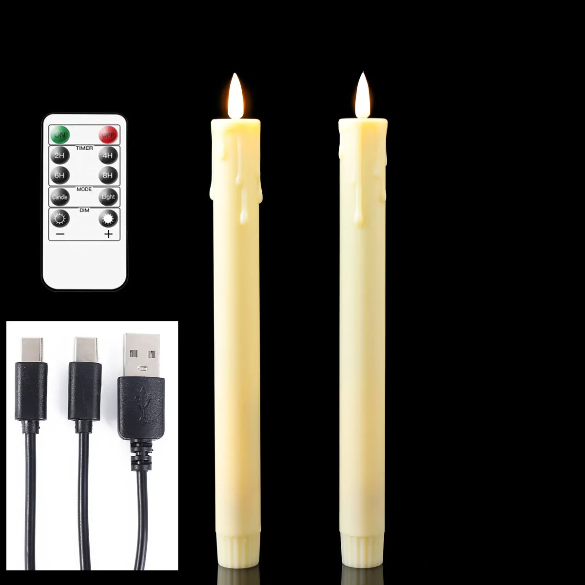 طقم شموع LED مستدقة قابلة للشحن مع ريموت – قطعتان أو 4 قطع – صورة 7