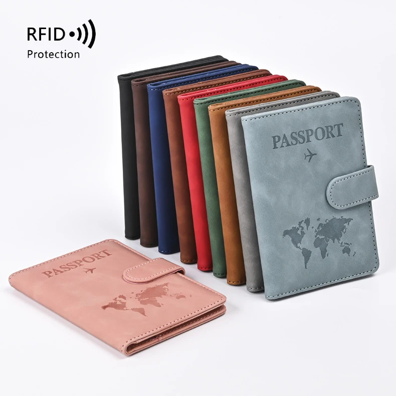 

New RFID PU Passport Covers Map Print Passport Holder Flight Ticket Clips ID Bank Credit Card Holder Passport Travel Organizer