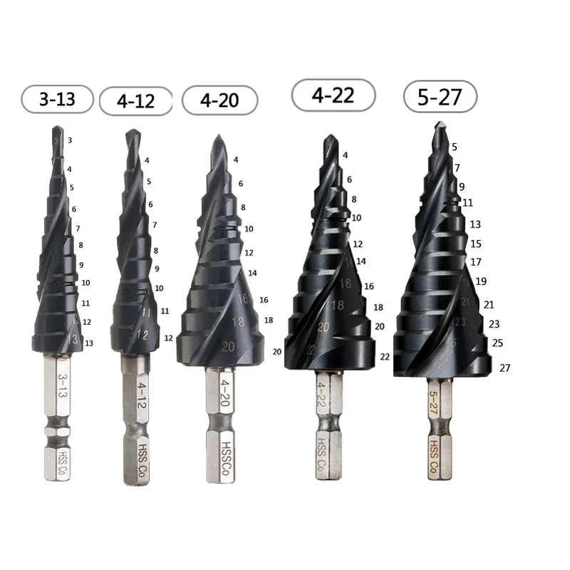 1/4 Inch Hex M35 Cobalt TiAlN Coated Step Drill Bit  Shank High Speed Steel Metal Drilling Hole Opener For Stainless Steel tools