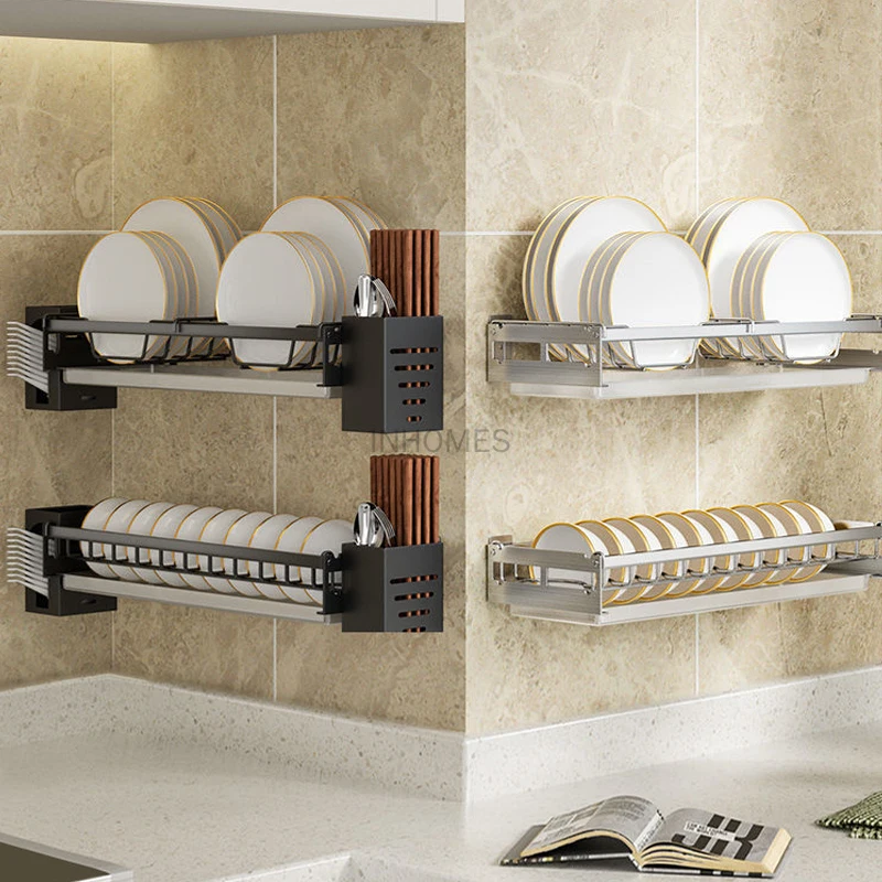 Wall-mounted Dish Rack Bowl Plate Drain Chopsticks Tableware Storage Drying  Corner Shelf Kitchen Organizer Storage Shelf Rack
