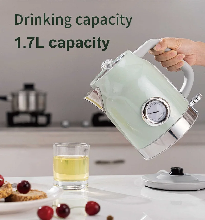 1.7L Retro Electric Kettle With Thermometer 304 Stainless Steel Fast Water Boiling For Tea/Coffee Kettle Auto Power-off 1800W 3
