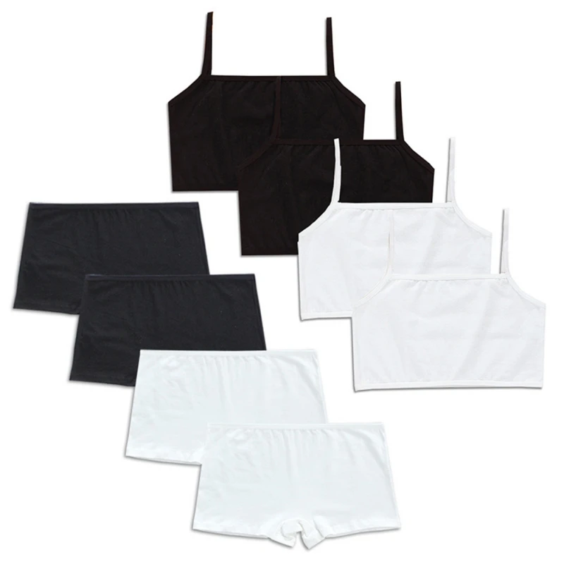 1Set Teen Girls Training Bras Panties Set Kids Puberty Young Girls Cotton Sport Underwear Student Children Camisole Underclothes