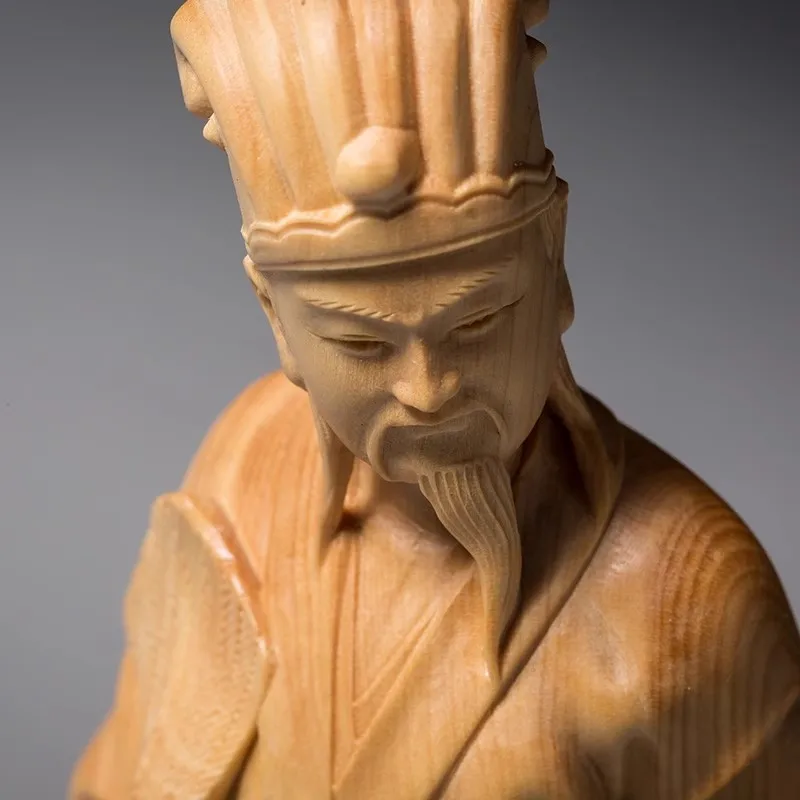 Wood Carving Ornaments Creative Home Decoration Carving Crafts Handle Pieces Three Kingdoms Figures Zhuge Liang
