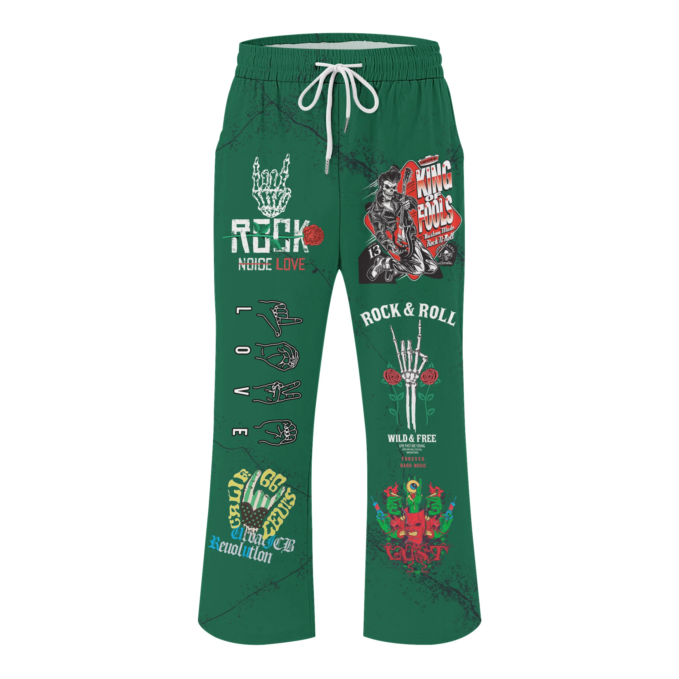Hot Selling Spring and Autumn New Music Skeleton Letter Rose Digital Printing Fashion Men's and Women's Hip Hop Bellbottom Pants