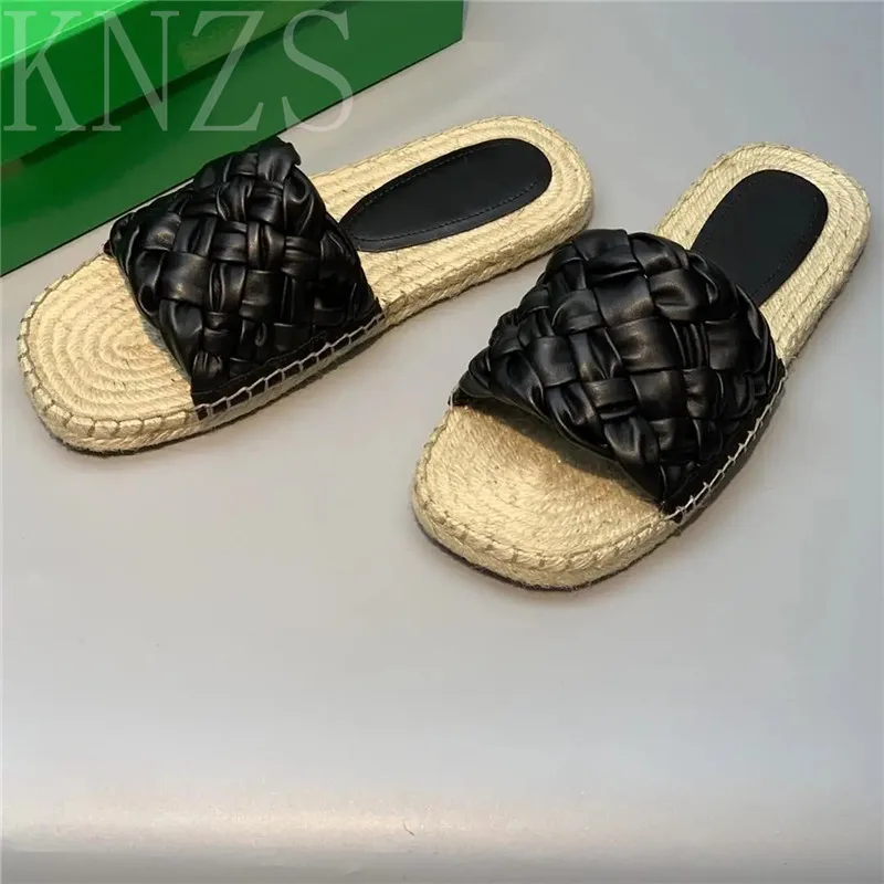 

Summer New Round Toe Fashion Thick Sole Flat Slippers Woman Casual Weave Decor Concise Genuine Leather Beach Slippers Women 2024