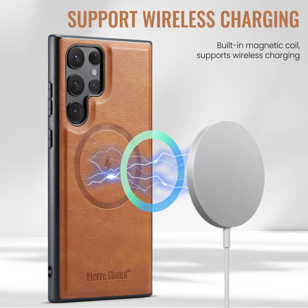 Leather Phone Case with MagSafe & Magnetic Wireless Charging Compatibility