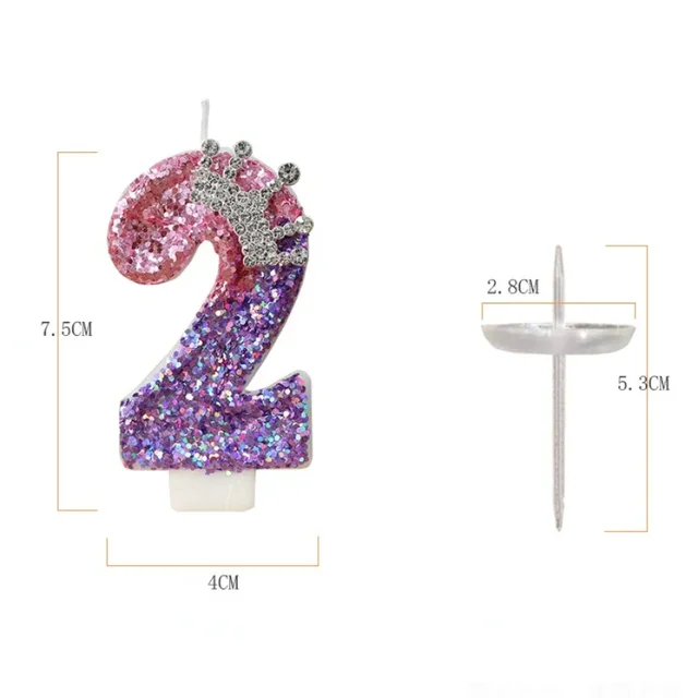 Bougies d'anniversaire 0-9 chiffres strass couronne paillettes filles gâteau décoratif rose violet bougie pour décoration de gâteau fête d'anniversaire 6