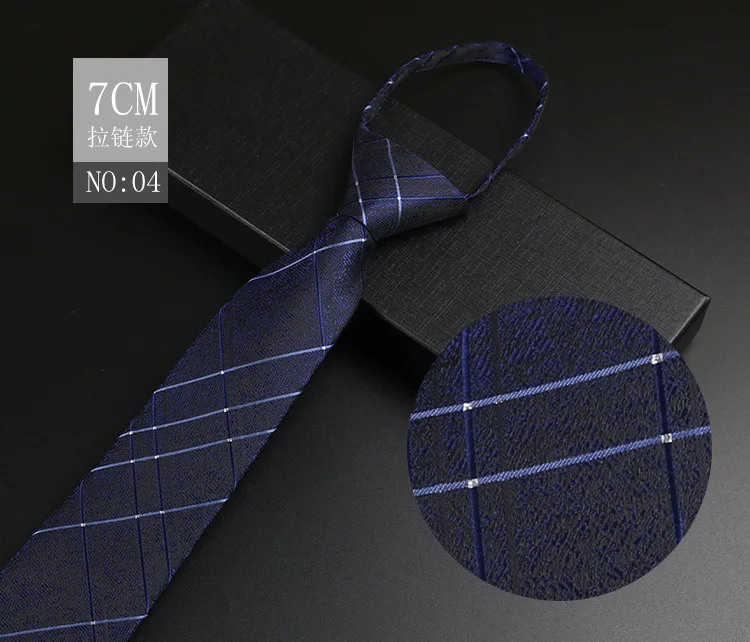 Luxuriöse 7 cm Herren-Krawatte, vorgebunden, leicht zu tragen, Krawatte für Männer, Reißverschluss, faul, vorgebunden, Business, Hochzeit, Streifen, kariert, Damen-Krawatte – Detail 9
