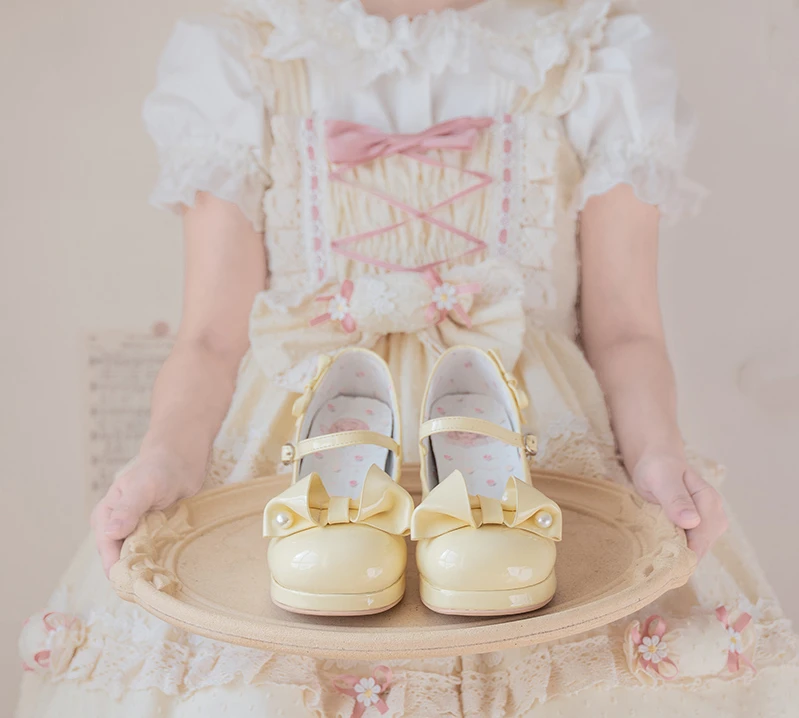 Sweet Cute Women Solid Color Round Toe High Heels Fashion Elegant Bowknot Mary Jane Ankle-Strap Buckle High Heels for Ladies