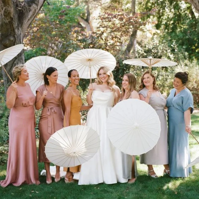 10/20/30PCS Paper Parasol 60/80cm Chinese Paper Umbrellas White Umbrella Photography Props for Baby Shower Party Wedding Rustic 4