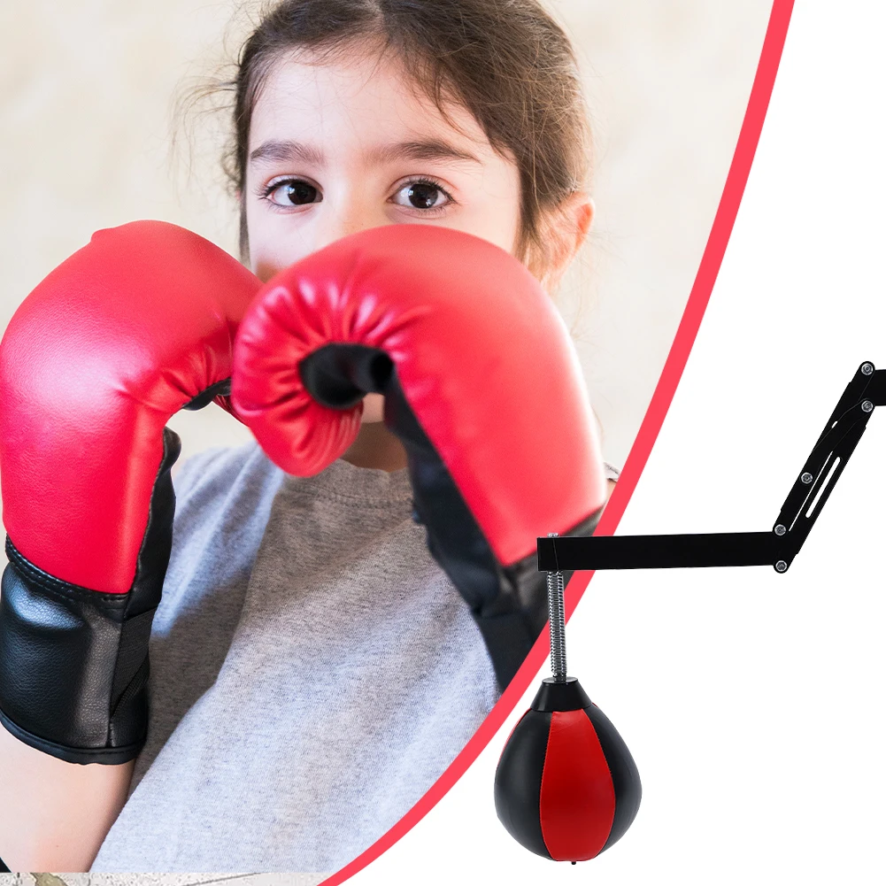 Wall Mount Punching Speed Bag Height Adjustable PU Punching Bag Foldable Ball with Spring for Home Office