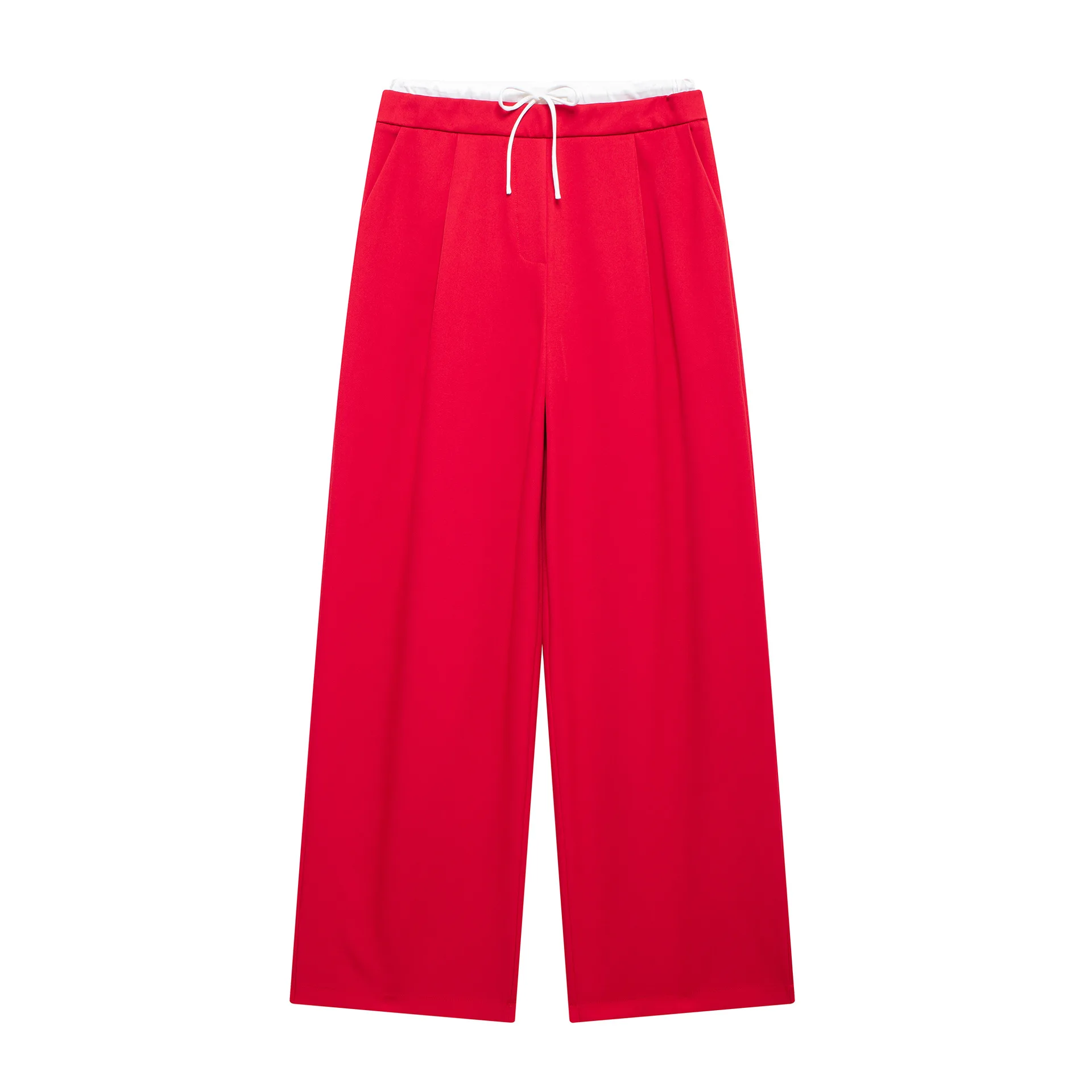 Splicing Design Solid Color Pants Women Fashion Simple Elastic Waist Lace Up Trousers Lady All-match Commuting Straight Pant New 5