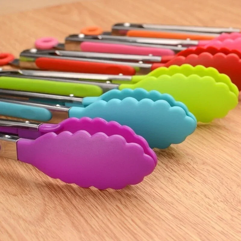 Food Tongs Stainless Steel Kitchen Tongs Silicone Handle BBQ Tong Non-Slip Food Tong Utensil Cooking Clip Clamp Salad Serving Baking Tool