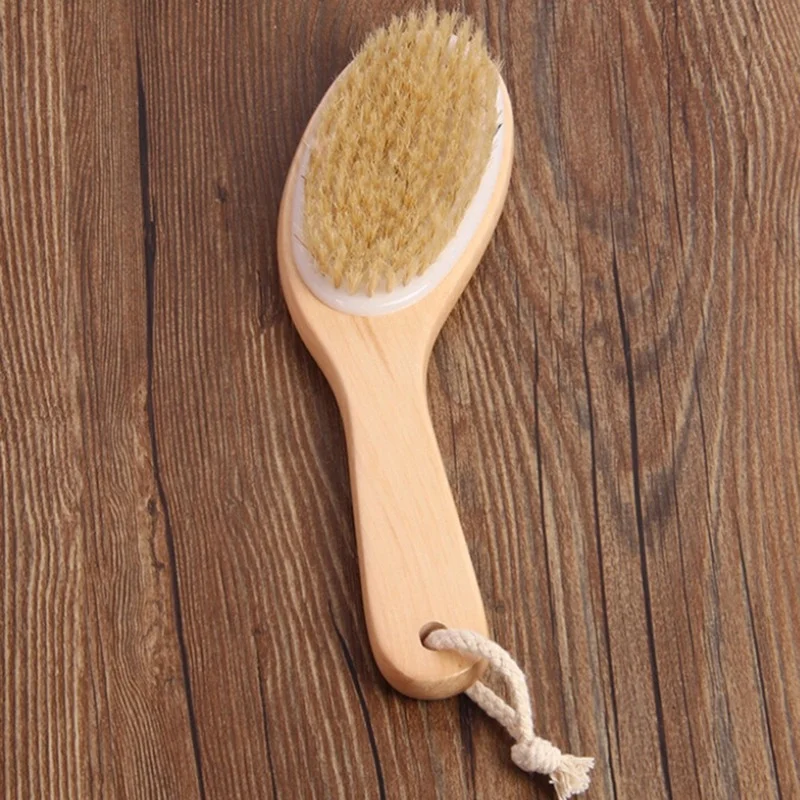 New Body Brush Natural Boar Bristle Organic Dry Skin Body Brush Massager Bamboo Wet Back Shower Brush Exfoliating Bathing Brush 5