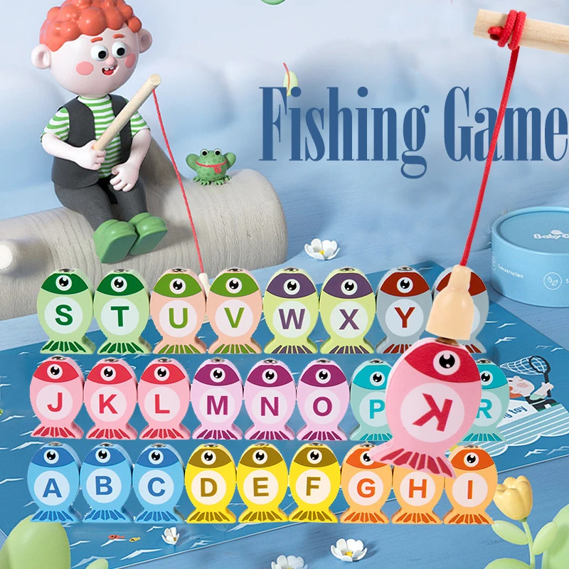 Kids Wooden Fishing Game Toys Gifts Early Education Alphabet Numeric Cognitive Toys Children Interactive Games Toys for Gifts 2