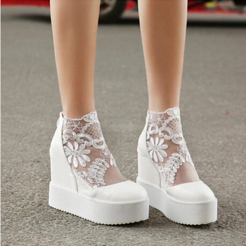 Fashion Women Lace Shoes Wedge Heels Platform Pumps Sandals High Heel Shoes Women's Platform Lace 3 Colors women high heels,platform high heels sandals,platform sandals