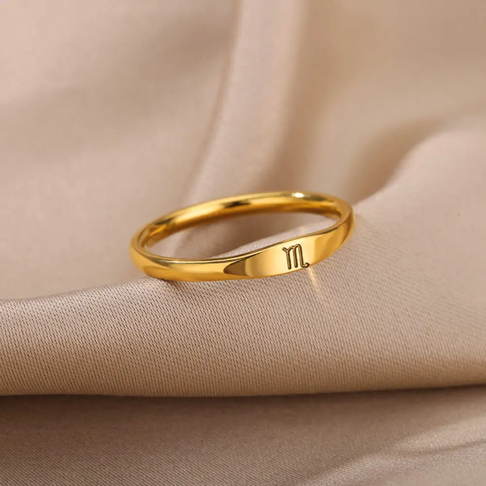 Tiny Zodiac Sign Ring For Women Stainless Steel Gold Color Constellation Gemini