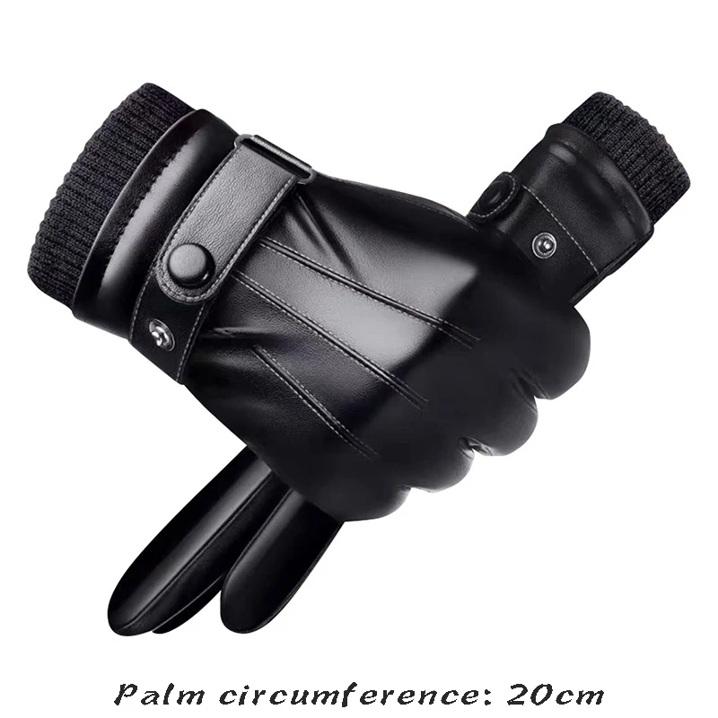 

High quality winter leather gloves for men plush lining hand warmer new 2023 black gloves