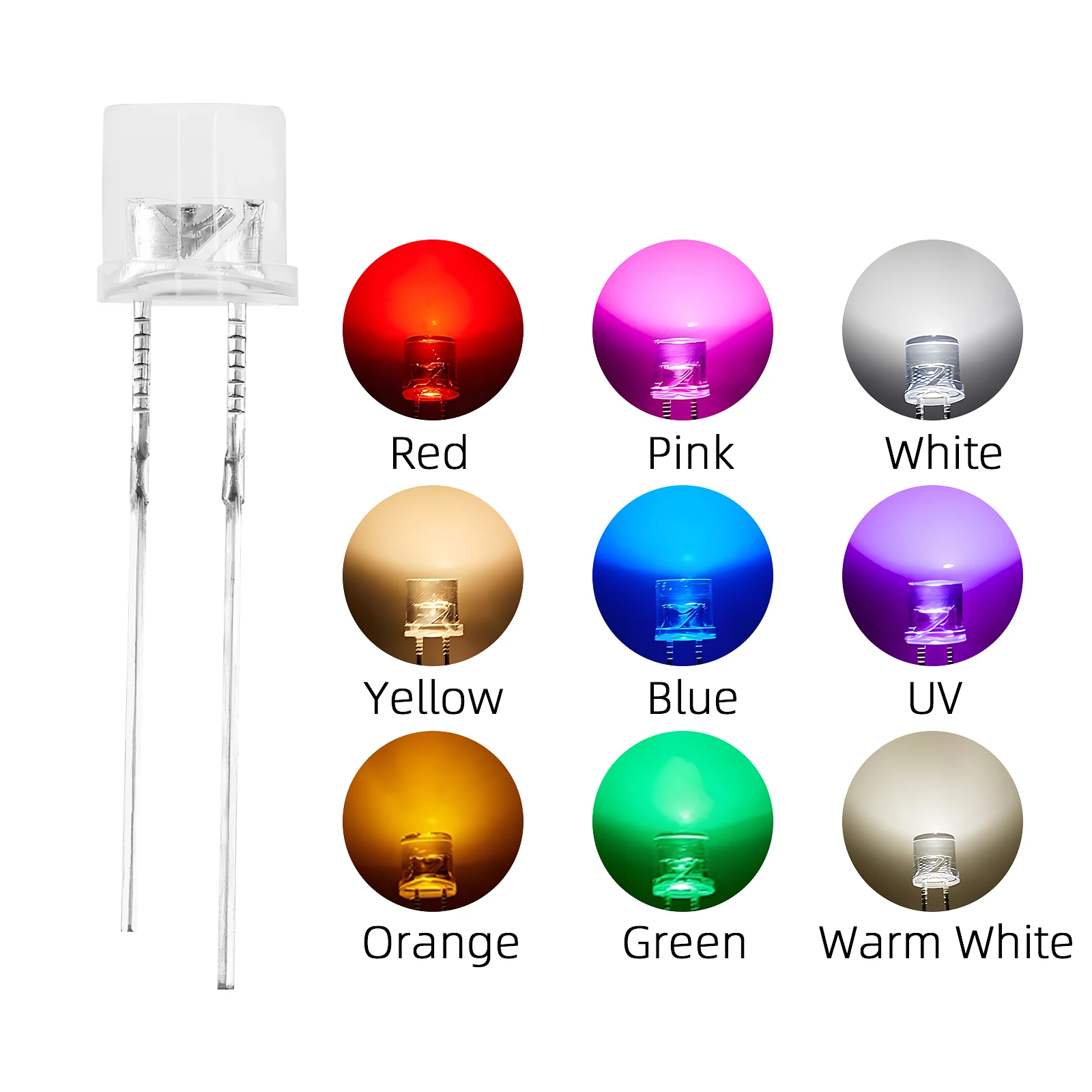 5mm Flat Top LED Diode 100Pcs 9 Colors Lights Electronics Components