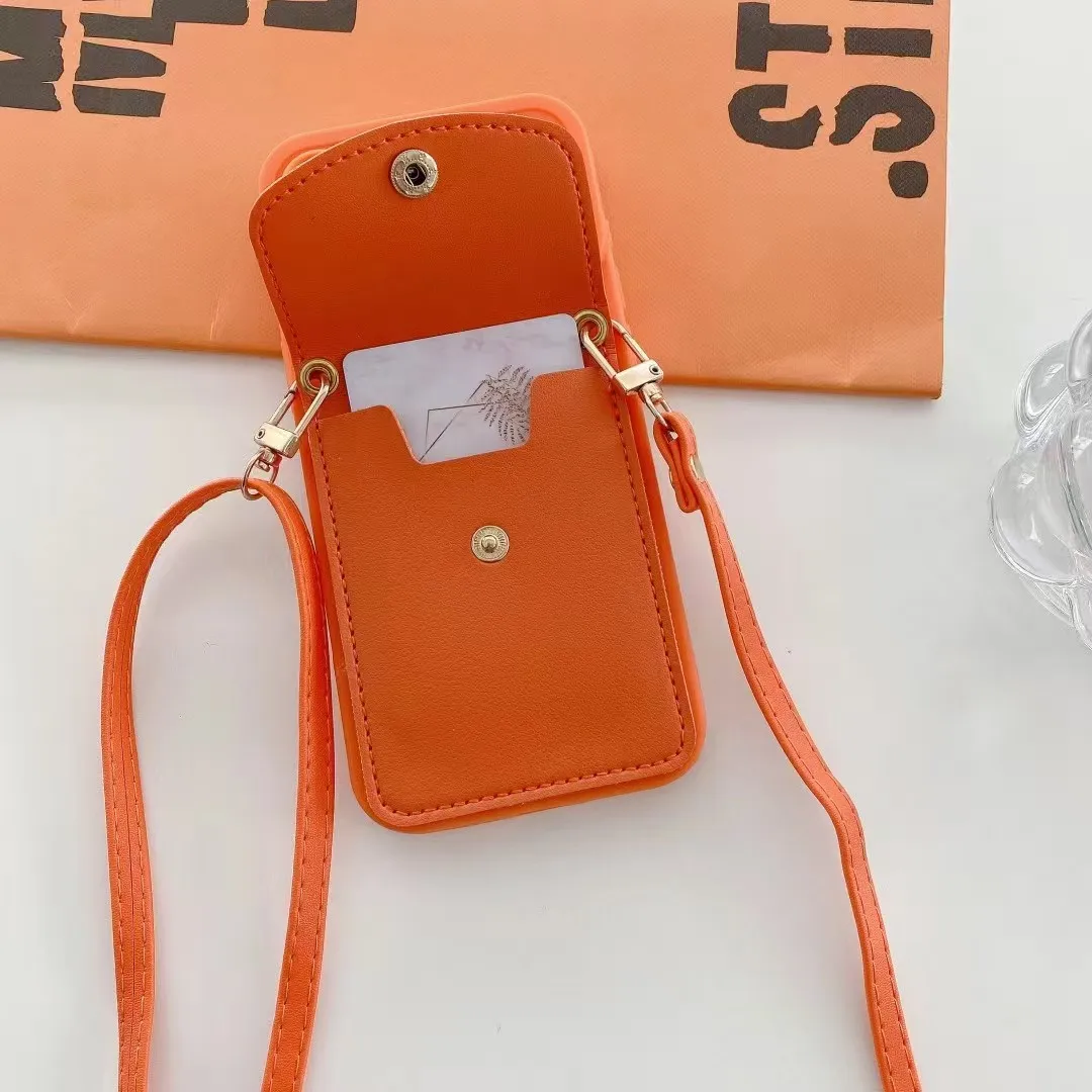 Vibrant Orange Crossbody Lanyard Phone Case with Necklace Strap