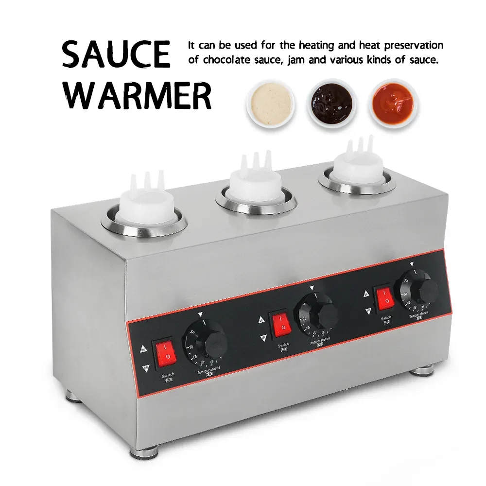 Commercial Electric Sauce Warmer - 320W, Temp Adjustable 30-85°C, Dual 650ml Bottles For Chocolate, Cheese, Fudge