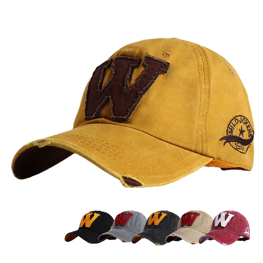 2025 W Letter Embroidery Washed Cotton Baseball Cap Hip Hop Snapback Hat Adjustable Outdoor Casual Dad Hats Sunscreen Gorras