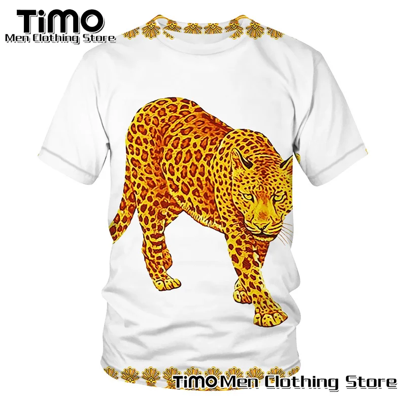 

New Men Short Sleeve T-shirt Leopard 3D Print Beach Street Fashion Style Top Casual Social Extra Large Vintage Men's Shirt