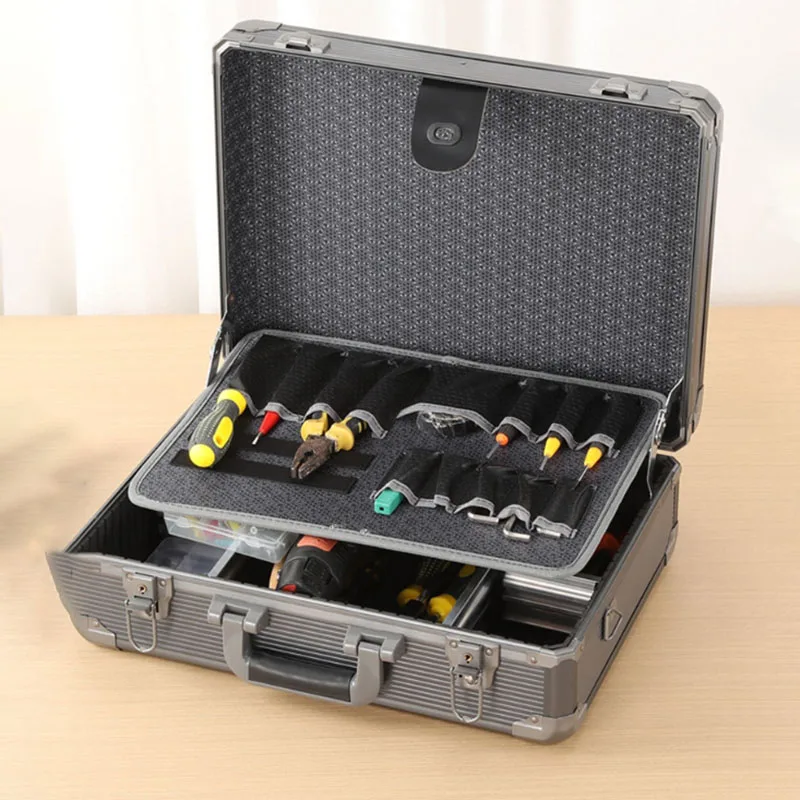 Complete Tool Box Multi-purpose Hard Aluminum Organizer Suitcase Tool Electricians Accessories Parts Storage Case Set with Lock 2