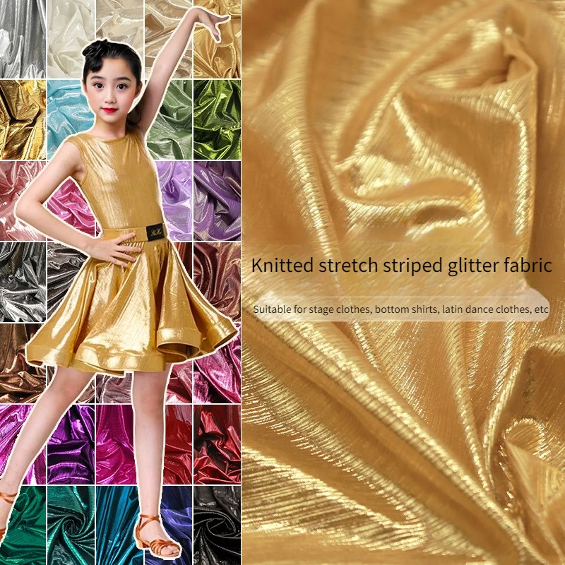 Bronzing Stretch Striped Glitter Fabric Per Meter for Dress Skirt Latin  Dance Costumes Sewing Glossy Soft Decorative Cloth Gold - AliExpress 15