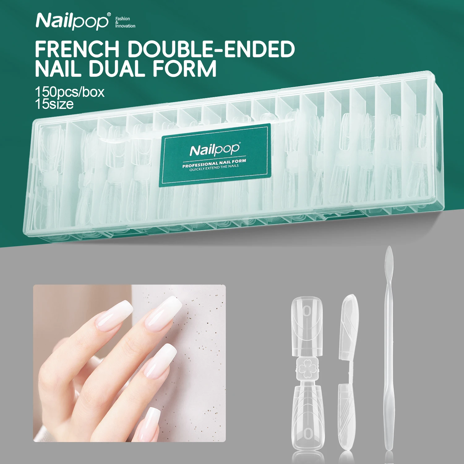 Nailpop Moldes Duales para Uñas, 150 Piezas Reutilizables, Formas Cuadradas y Coffin, Moldes de Extensión de Gel, Puntas para Construcción de Uñas, Profesional para Salón de Belleza