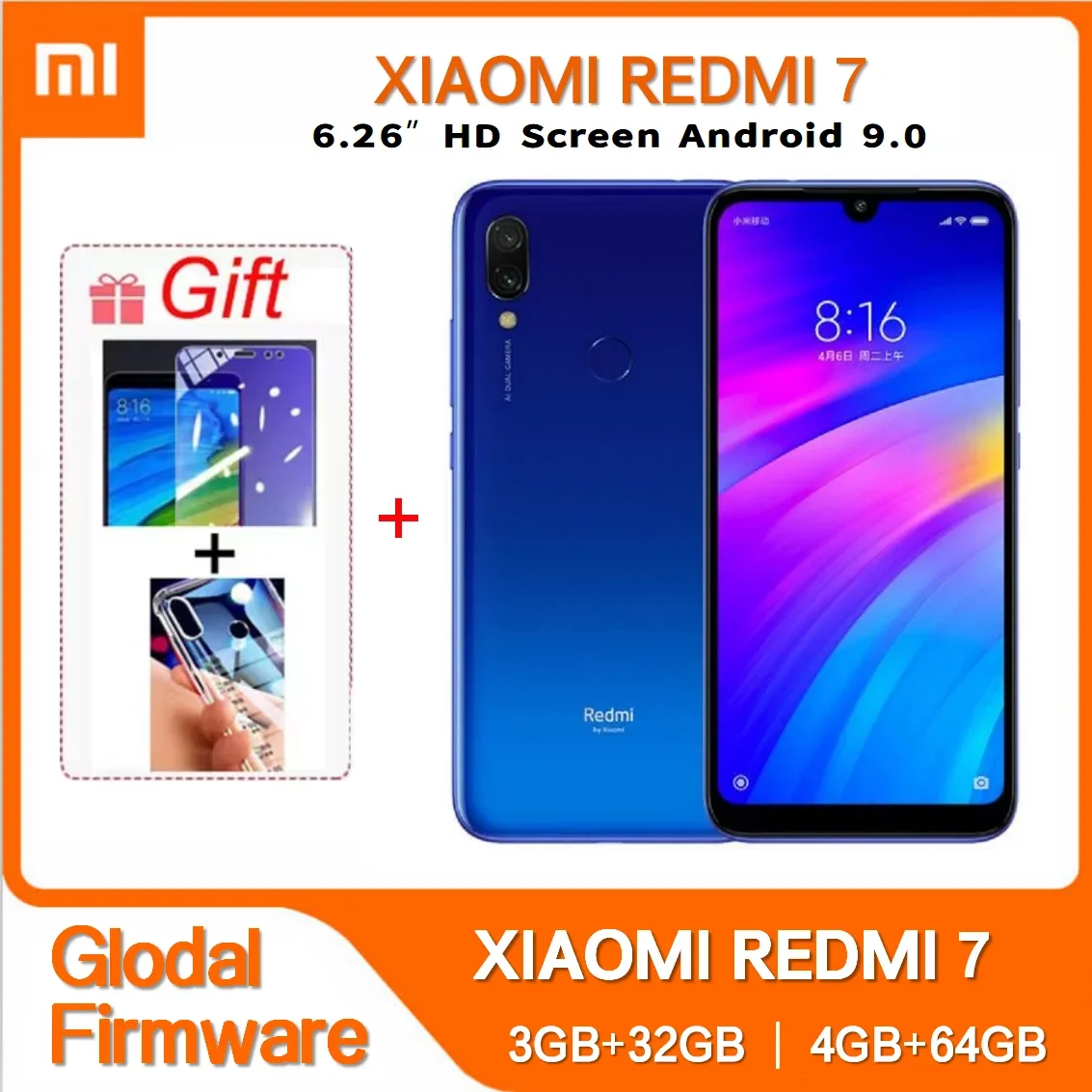 Original Xiaomi Redmi 7 4GB 64GB Smartphone 6.26 Inch HD Screen Octa Core 4000 MAh Unlocked Android 4G Mobile Phones Global ROM