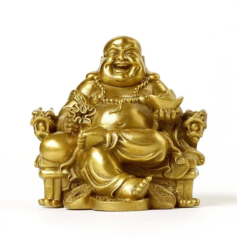 

Golden Laughing Buddha Statue Chinese Feng Shui Lucky Money Maitreya Buddha Sculpture Figurines Home Garden Decoration Statues