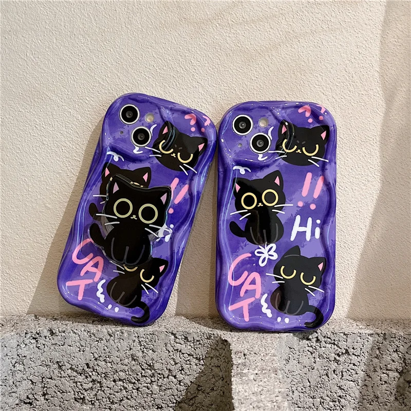 Dark Cat Grip Tok Holder Wave TPU Soft Phone Case