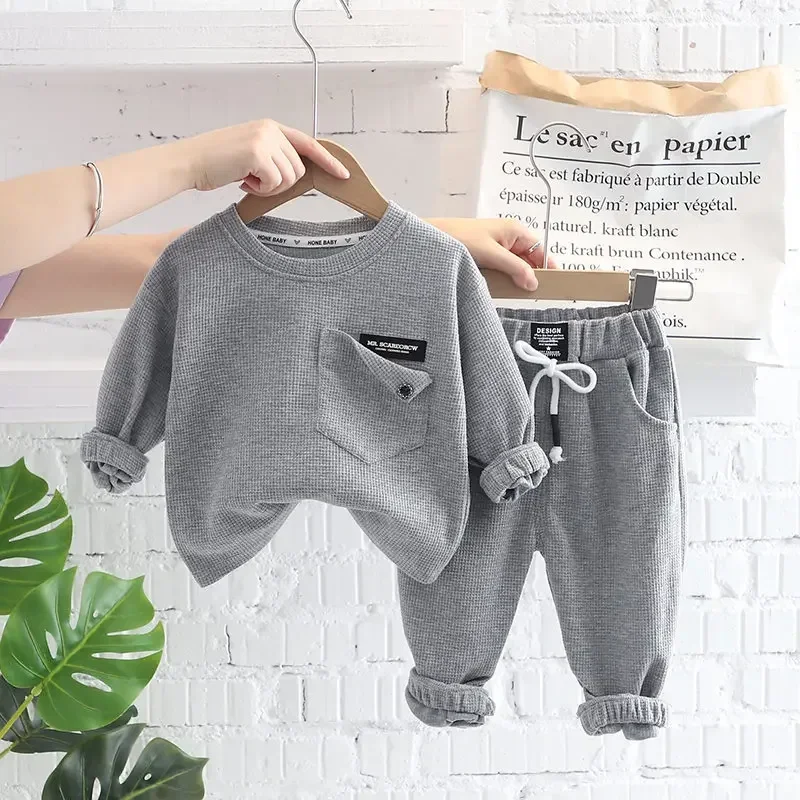 

New Autumn Baby Girl Boys Clothing Infant Casual Sport Solid T Shirt Pants 2pcs/Set Kid Child Clothes Suits Cotton Tracksuits