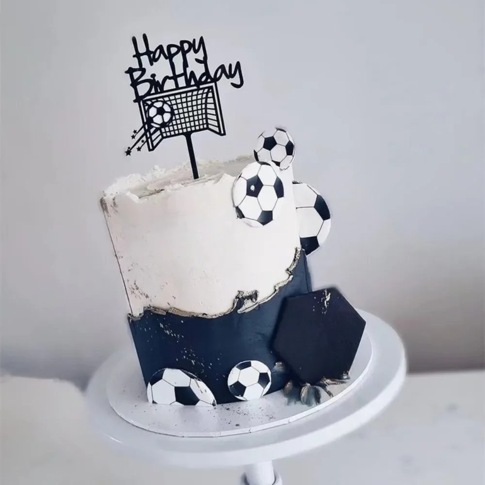 1PC Acrylic Boy Football Sports Theme Happy Birthday Cake Topper Cartoon Kids Soccer  Decoration Party Supplies