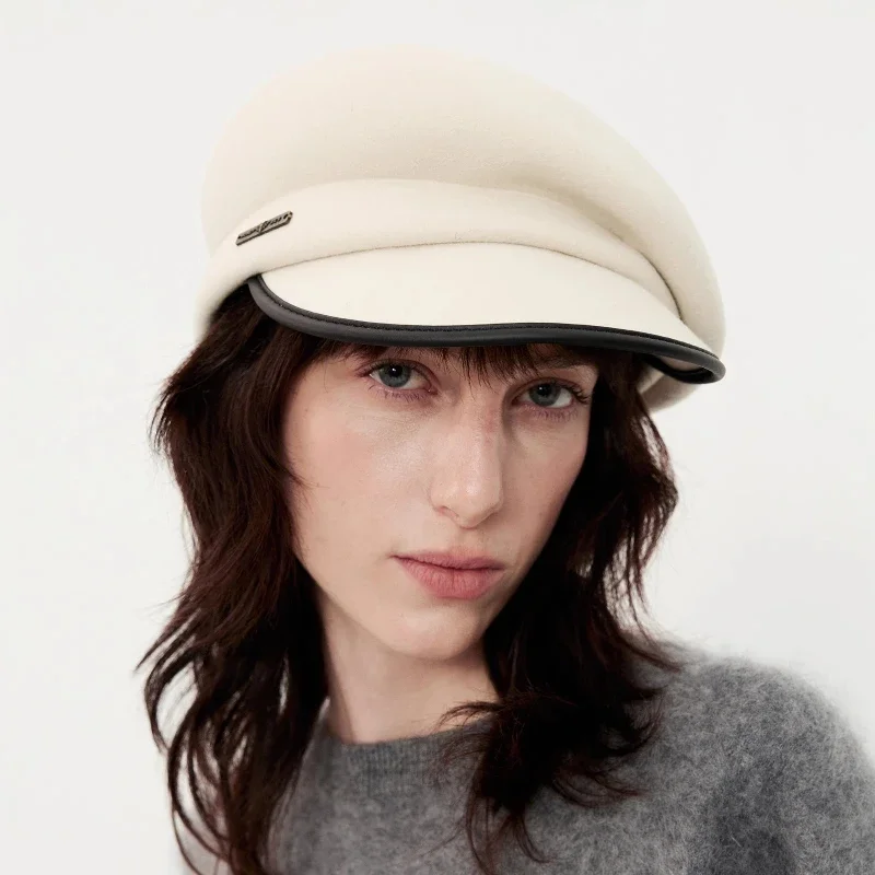 Wool Japan Curved Eaves Beret Women Autumn Winter Felt Fedora Black Painter Hat Warm Octagonal Hats Classics Walking Cap