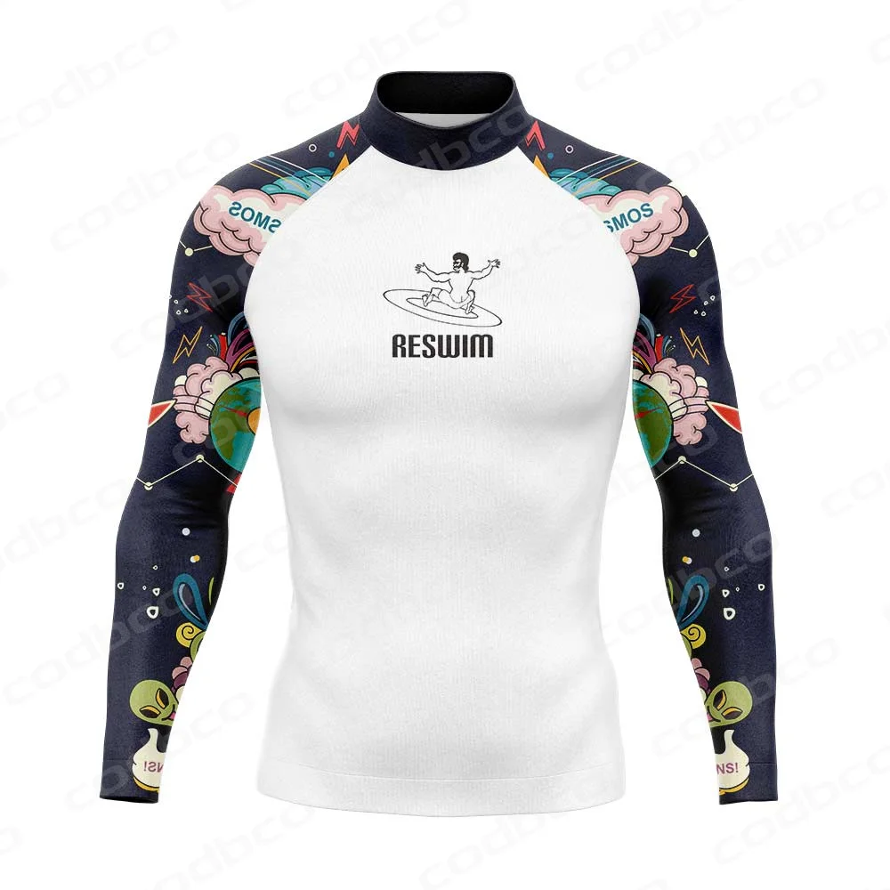 Mens Swimwear Long Sleeve Rashguard Sun UV Protection Surf T-Shirt Surfing Skinsuit Diving Swimming Tight Rash Guard Gym Clothes