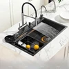 Stainless Steel Kitchen Sink with Waterfall Embossed Large Single Bowl Undermount Basin multifunction Dishwasing Sinks 1