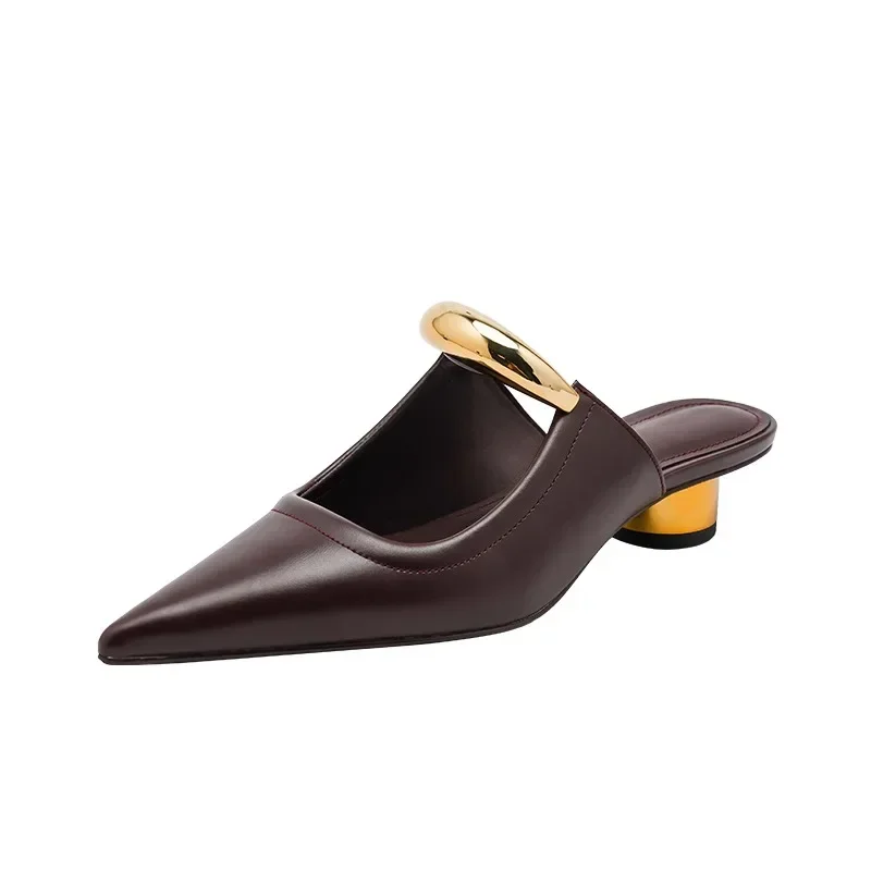 3.5cm Brown Women's Slippers Sandals 2025 Summer Fashion Shallow Mouth Women's Shoes Mules Comfortable Outside Ladies, view 4