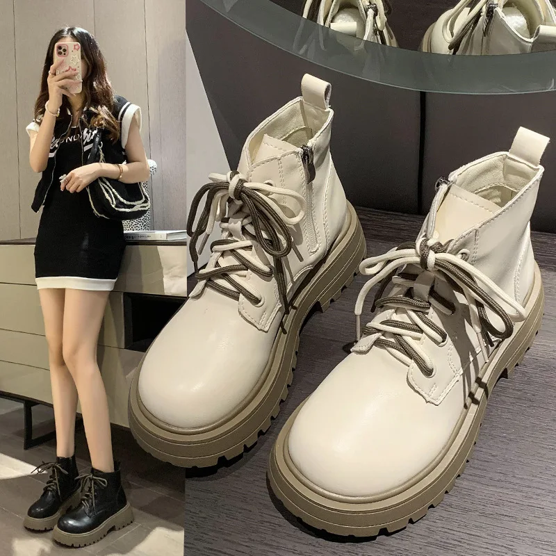 Thick Bottom Platform Women Ankle Boots Woman Shoes Zipper Fashion Female Designer Motorcycle Boot Casual Ladies Footwear 2023