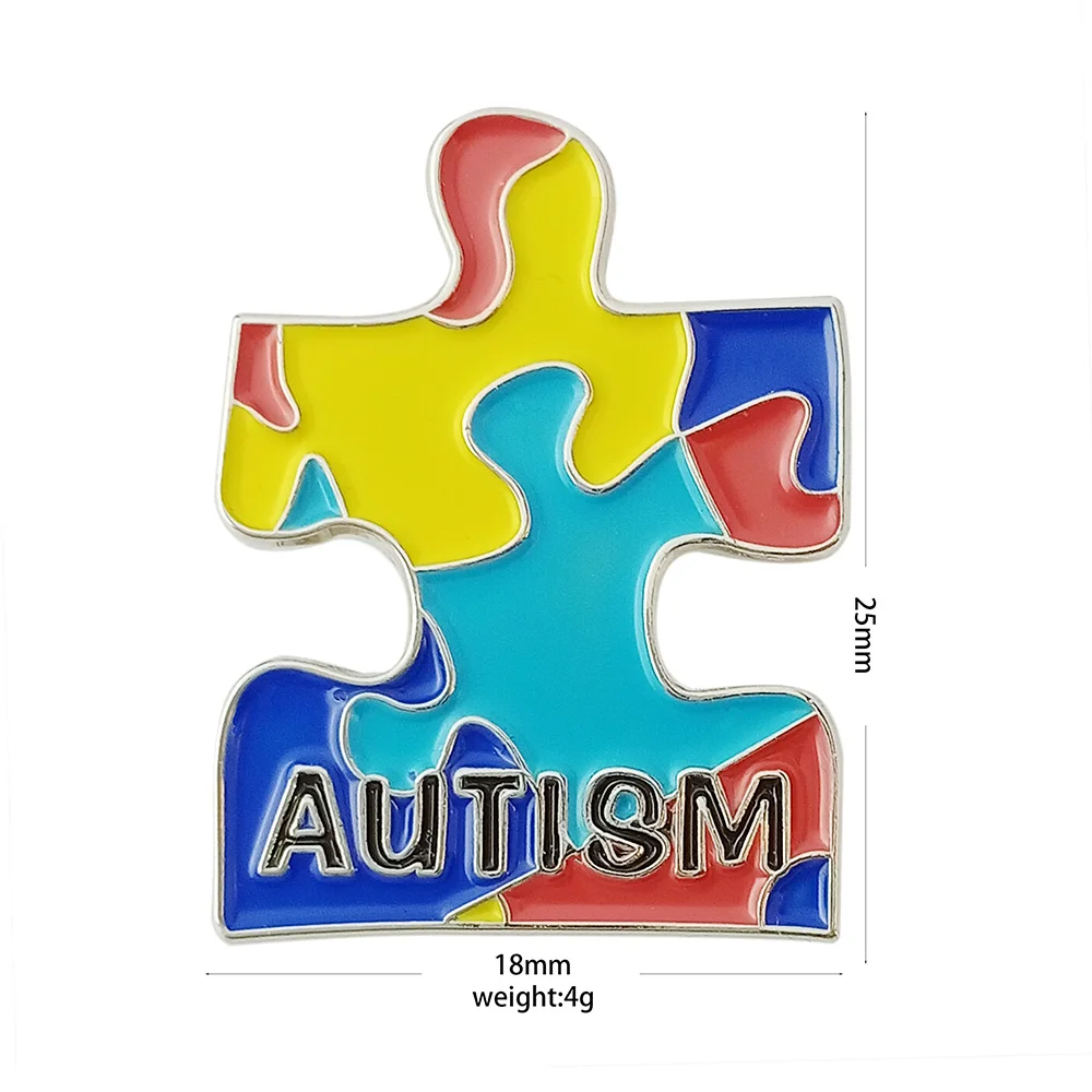 Bunte Puzzle Schleife Autismus Band Metall Abzeichen Anstecknadel Geschenke-(Farben + Epoxid + Schmetterlingsknopf) (100 Teile/los) – Detail 5