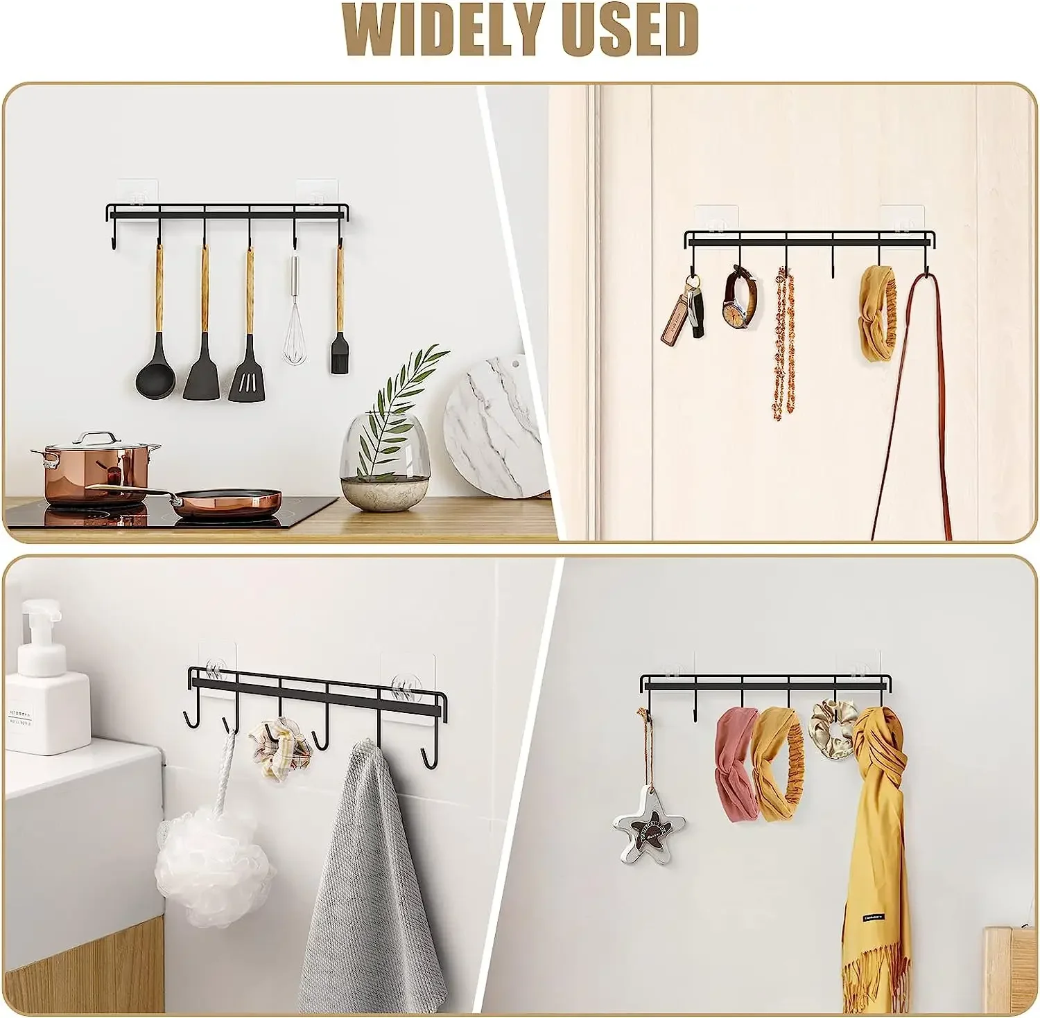 Kitchen Utensil Storage Rack Wall Mount Adhesive Kitchen Hanger Holder Space Saving Kitchen Organization Wall Hooks 4