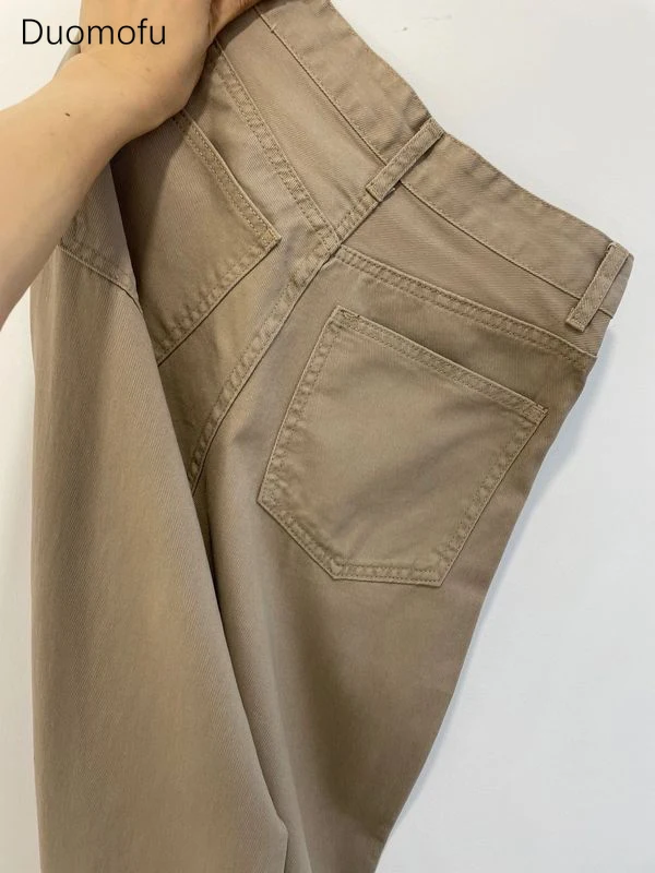 Duomofu Khaki New High Waist Slim Simple Women Jeans Autumn Casual Classic Full Length Fashion Pure Color Straight Female Jeans 4