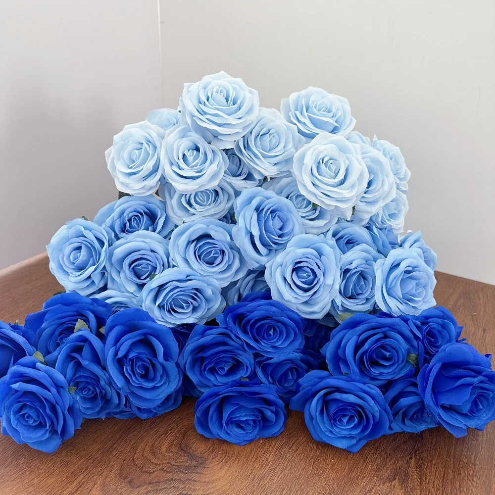 Wunderschöner 9-Kopf-Rosenstrauß, künstliche Blume, blaue Seide, gefälschte Rosen, Brautstrauß, Heim- und Raumdekoration, Hochzeit, Desktop
