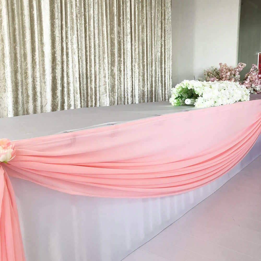 

Hot Sale Valance Colorful Swag Pleated Ruched Table Skirt for Wedding Party Event Decoration